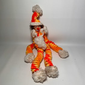 Vintage Handmade Crochet Clown 17in