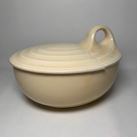 Vintage Porcelain Ceramic Handled Leftover Dish with Half Lid