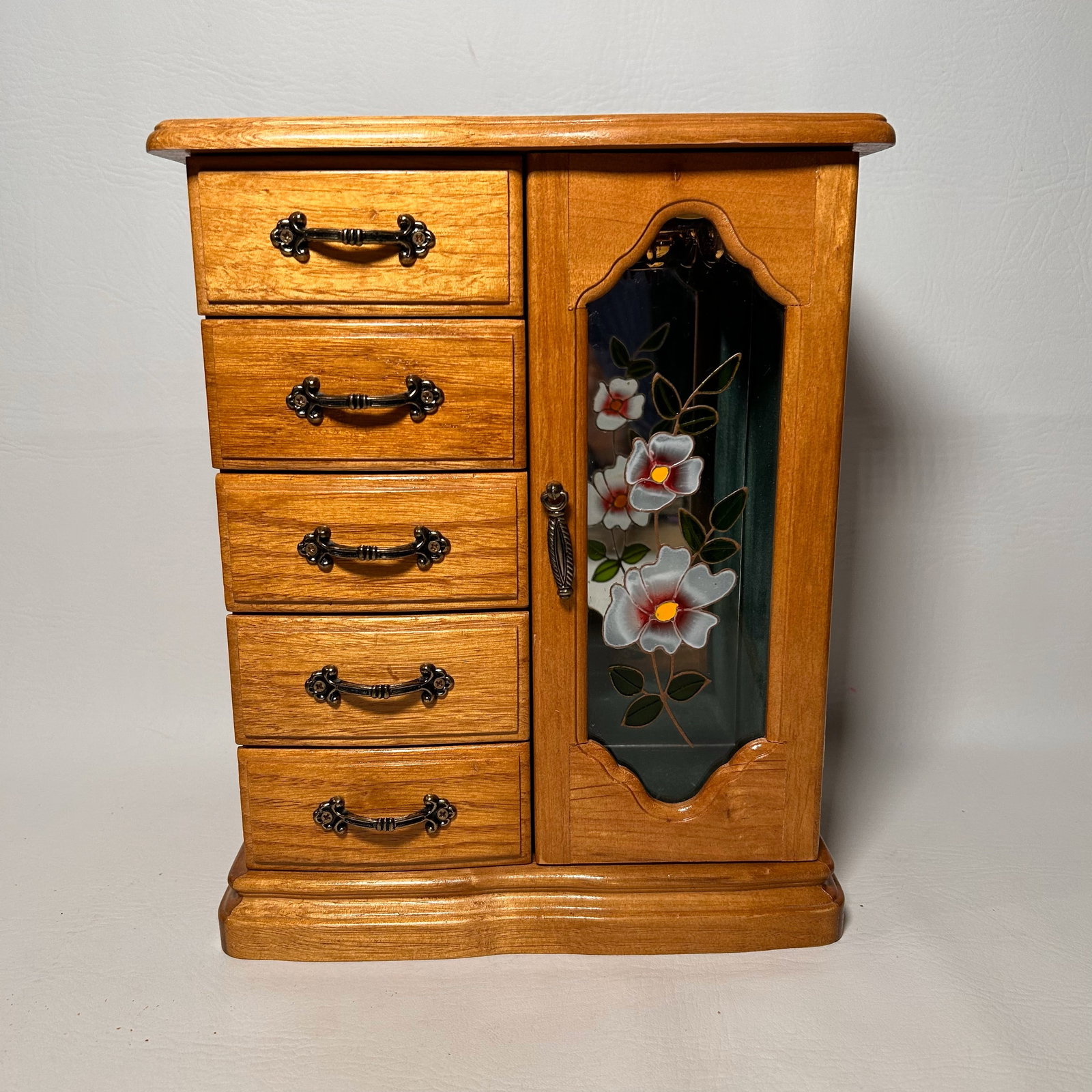Cute Wooden Jewlery Box: W9in H11.25in D5in