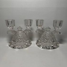 1930's Vintage Imperial Glass Double Candle Stick Holder with Scalloped Base