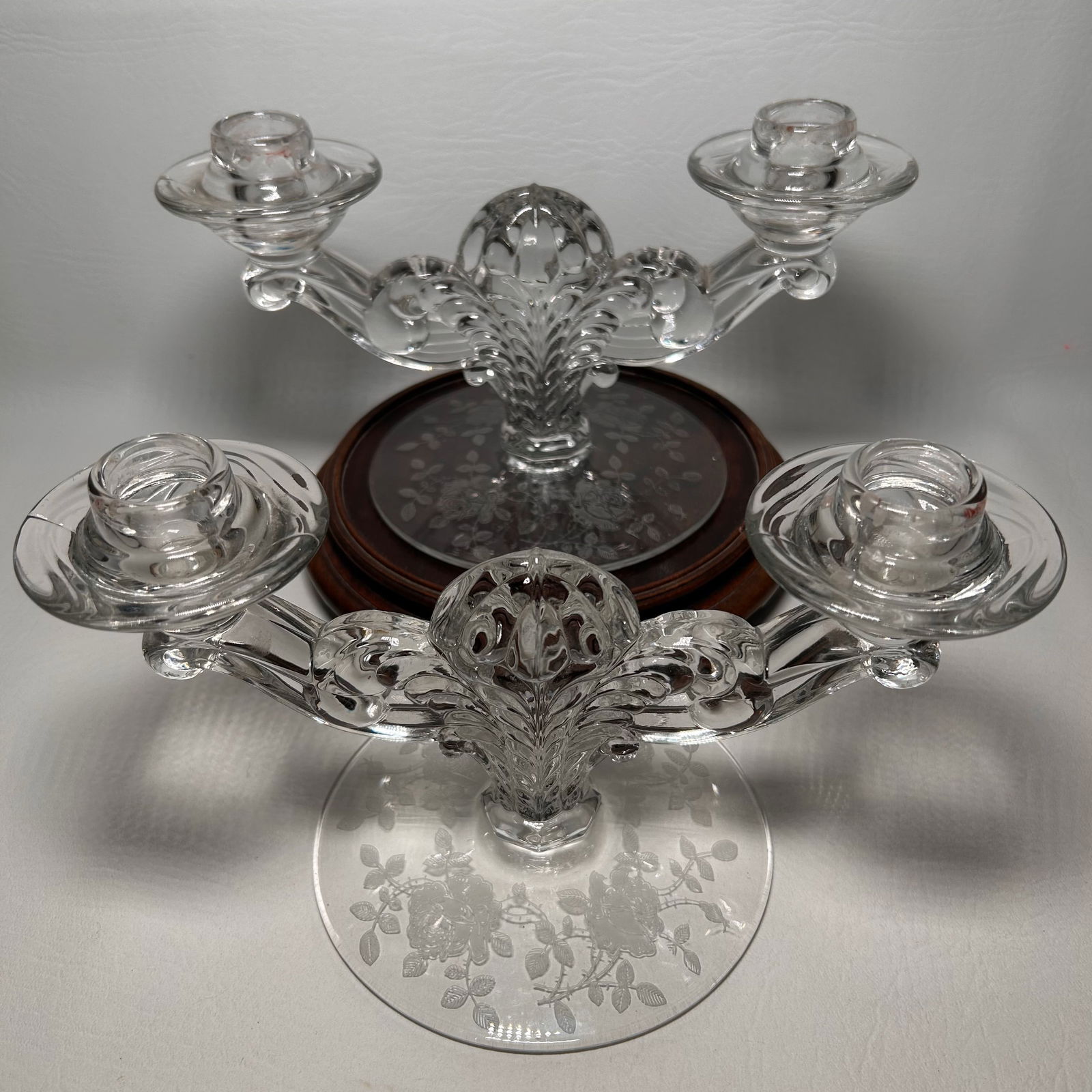 Vintage Rose Pattern Etched Candlestick Holder Pair (1 of 5)