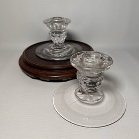 Vintage Clear Glass Candlestick Holder Pair