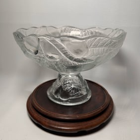 Vintage Glass Fruit Motif Pedestal Bowl