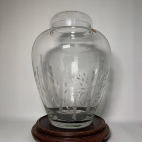 Vintage Etched Bamboo Ginger Jar with a Lid