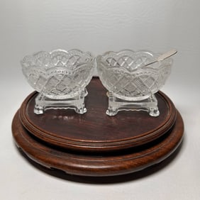 1980's AVON Fostoria Pressed Glass Salt Cellar Pair with Spoon