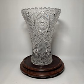 Vintage Cut Crystal Vase with Scalloped Edge
