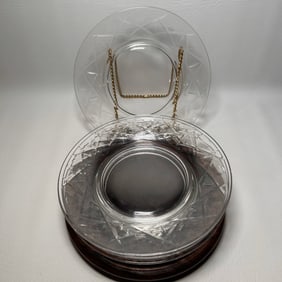 Vintage CrissCross Pattern Glass Plate set of 4