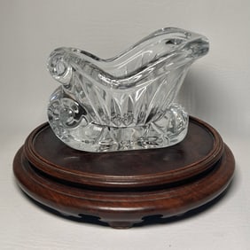 Vintage Clear Crystal Sleigh Paperweight Trinket Dish