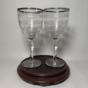 1950's Anchor Hocking Banded Ring Water Goblet Pair with Platinum Lining