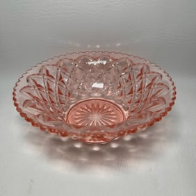 Vintage Pink Depression Glass Starburst Diamond Pattern Bowl