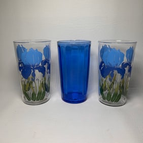 Vintage Anchor Hocking Tumblers, Floral and Cobalt
