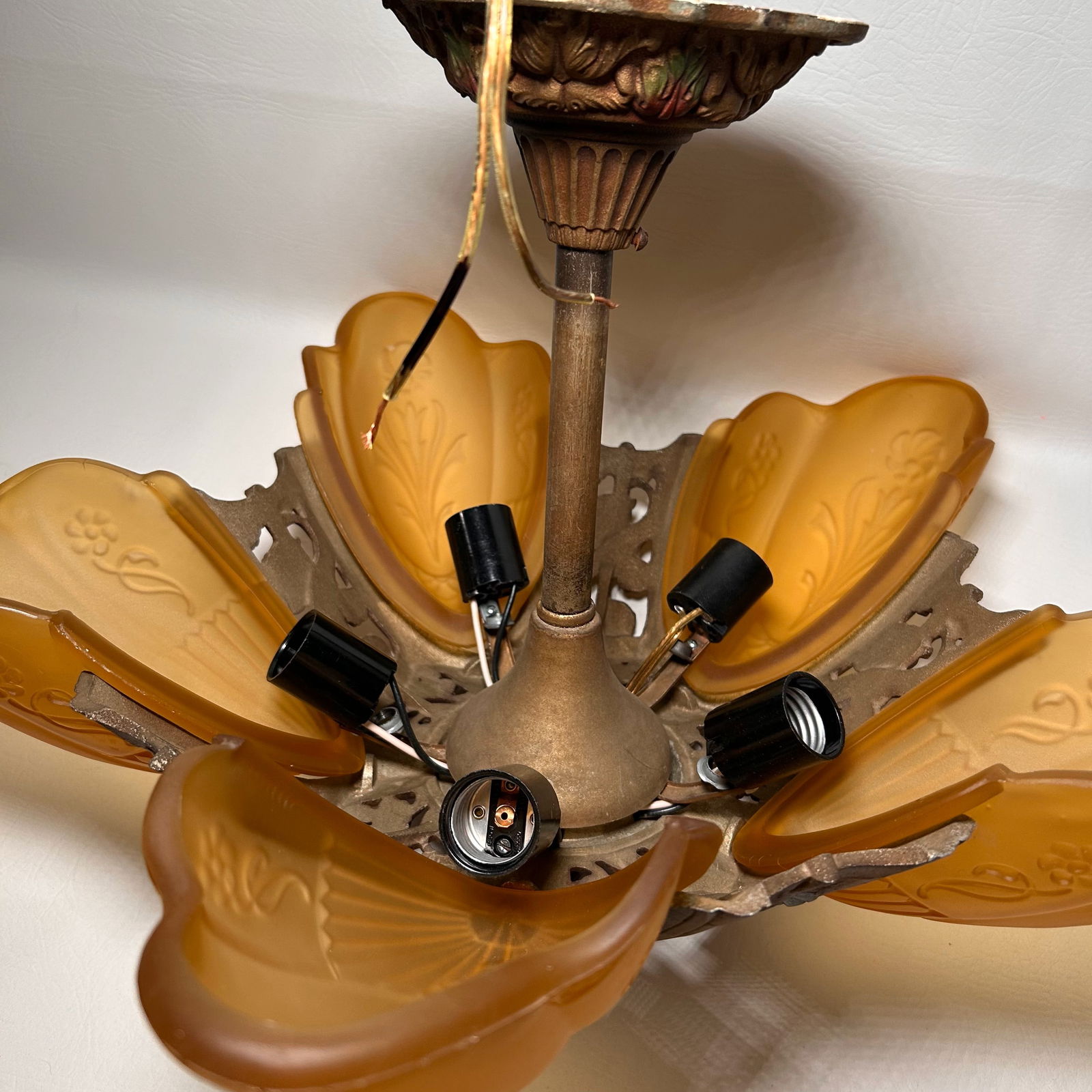 1930's Antique Frosted Glass Floral Light Fixture (1 of 11)