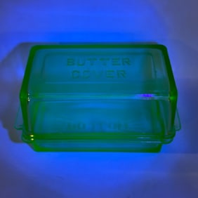 Antique 1930's URANIUM Depression Glass Butter Cover