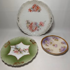 Antique Porcelain Floral Plate 3 Piece