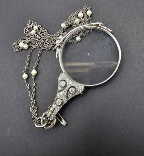 Art Deco Diamond Lorgnette/Opera Glasses: Art Deco Diamond Lorgnette/Opera Glasses. 3" x 4", approx 2 ctw
