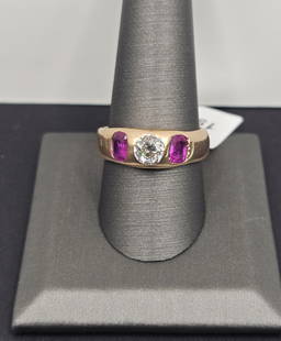 Men's Diamond & Ruby Gold Ring: Approx. .85 carat diamond, and 1 carat of rubies. Size 10, and weighs 10.25 grams