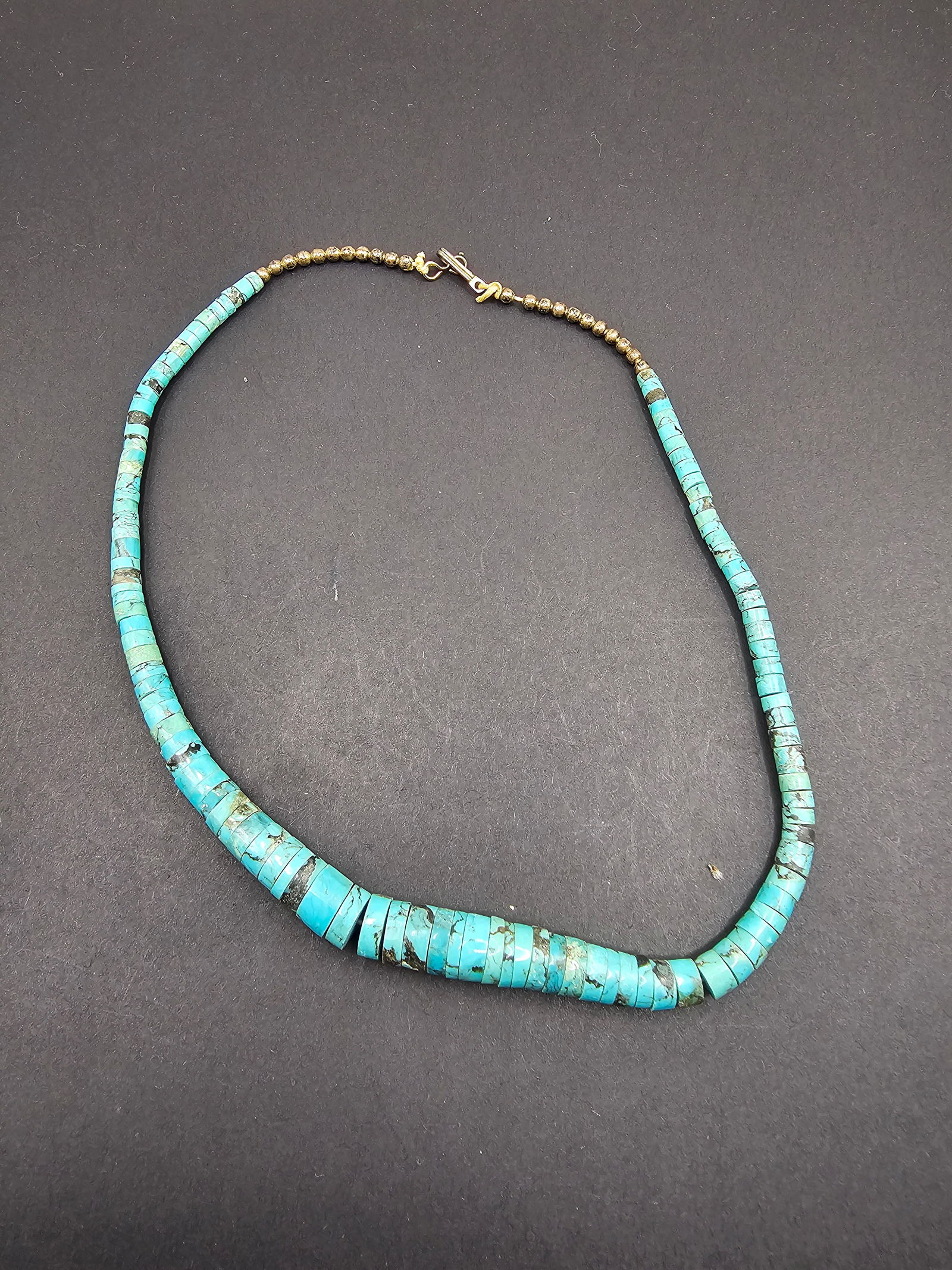 Vintage Turquoise Flat Disk Beaded Necklace (1 of 1)