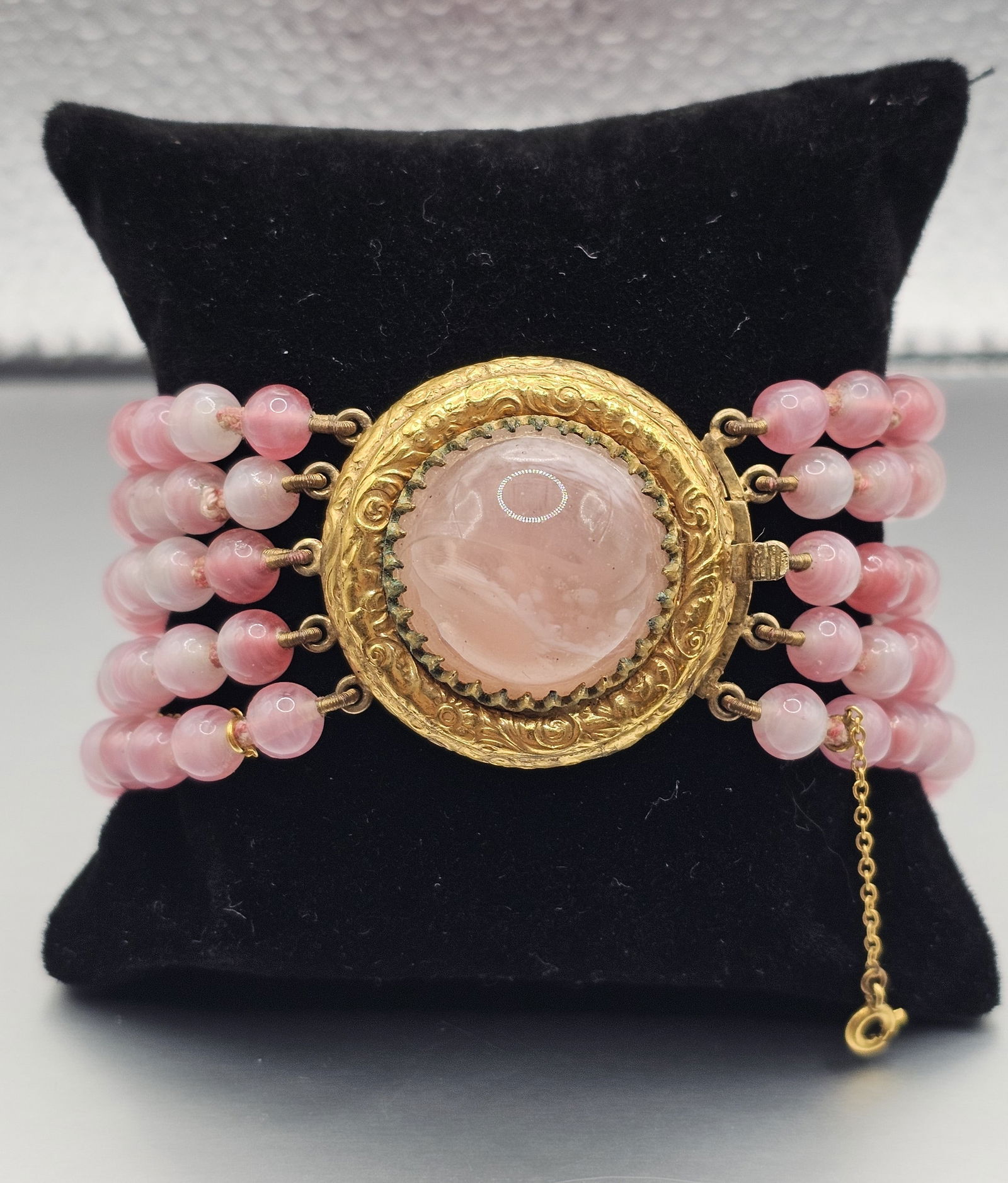 Vintage Multi-Strand Bracelet, Pink Quartz: multi-strand bracelet with safety clasp