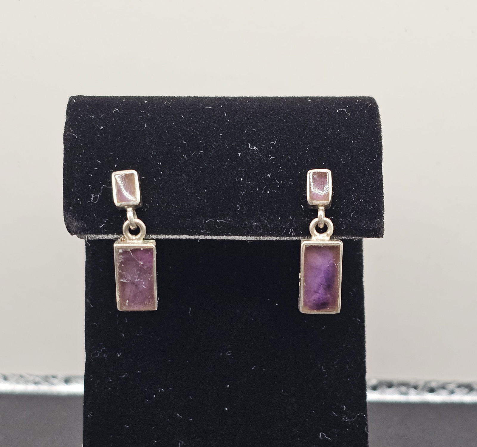 950 Silver Earrings and Backs with Purple inlay: 950 Silver Earrings and Backs with Purple inlay