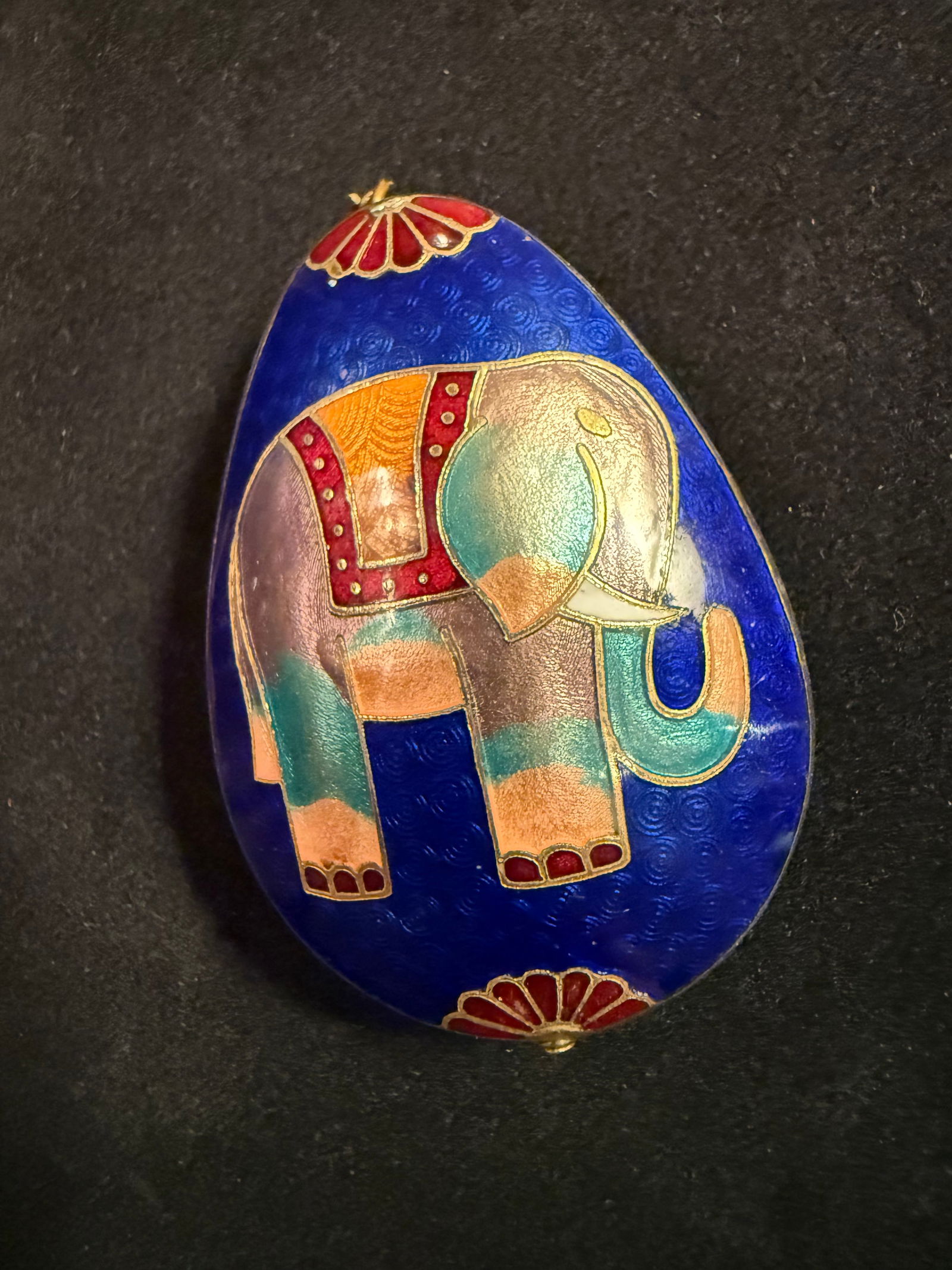 Vintage Cloisonne Enamel Elephant Pendant: Cloisonné Elephant Pendant, 2” Long, Double Sided
