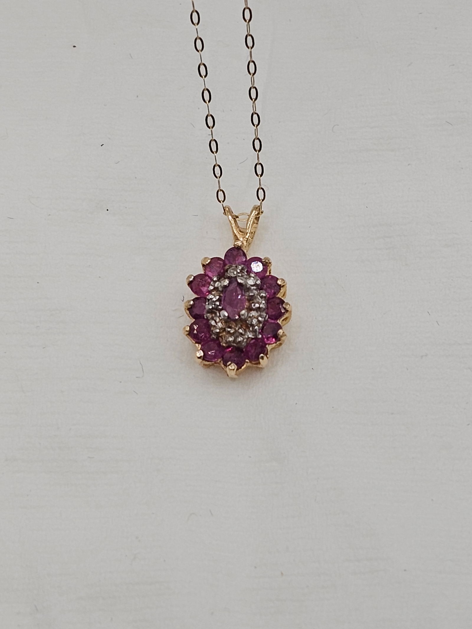 14K Ruby and Diamond Pendant and 14K Chain (1 of 4)
