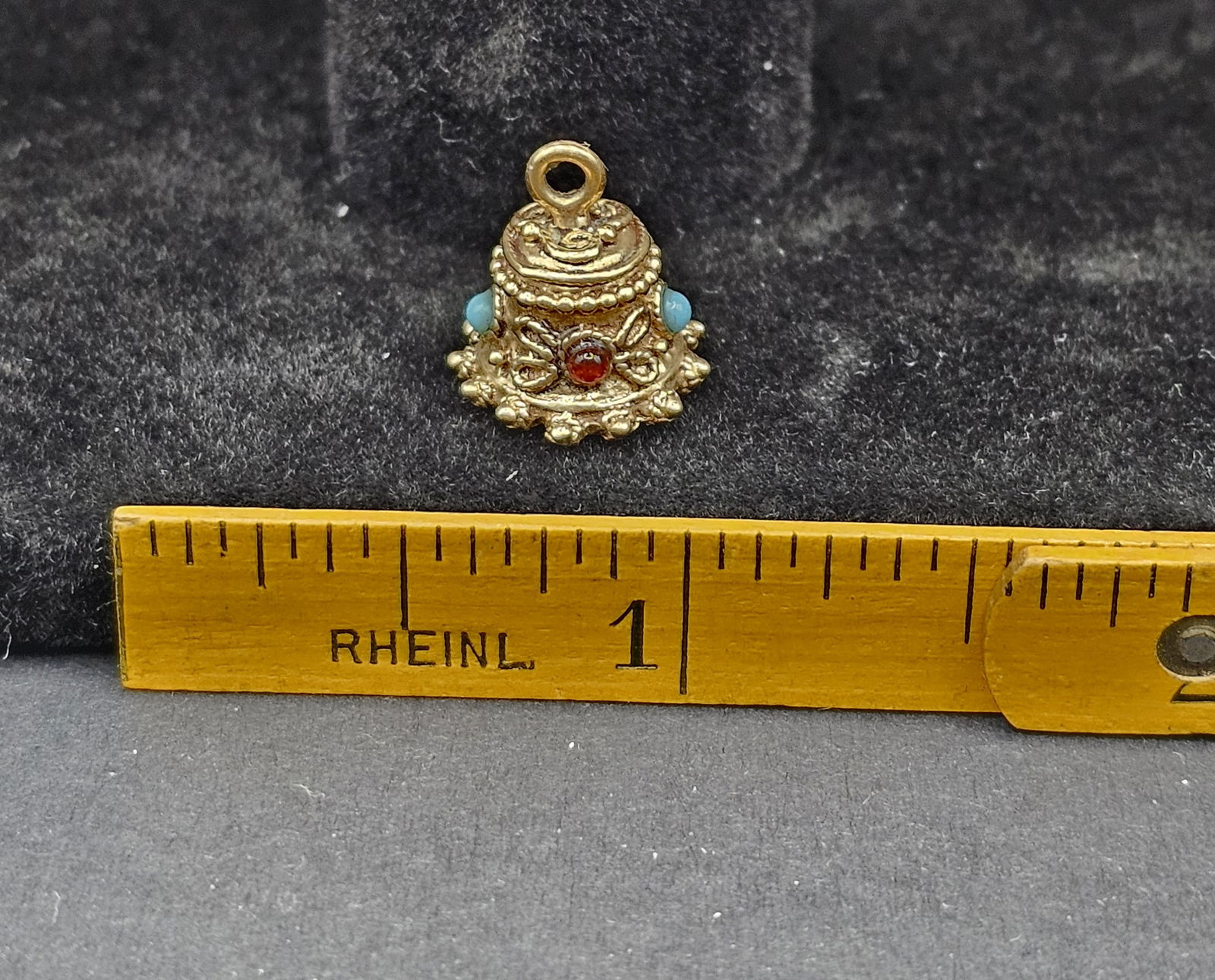 14K Ornate Bell Charm, with seed pearl clacker: 14K Ornate Bell Charm, with seed pearl clacker