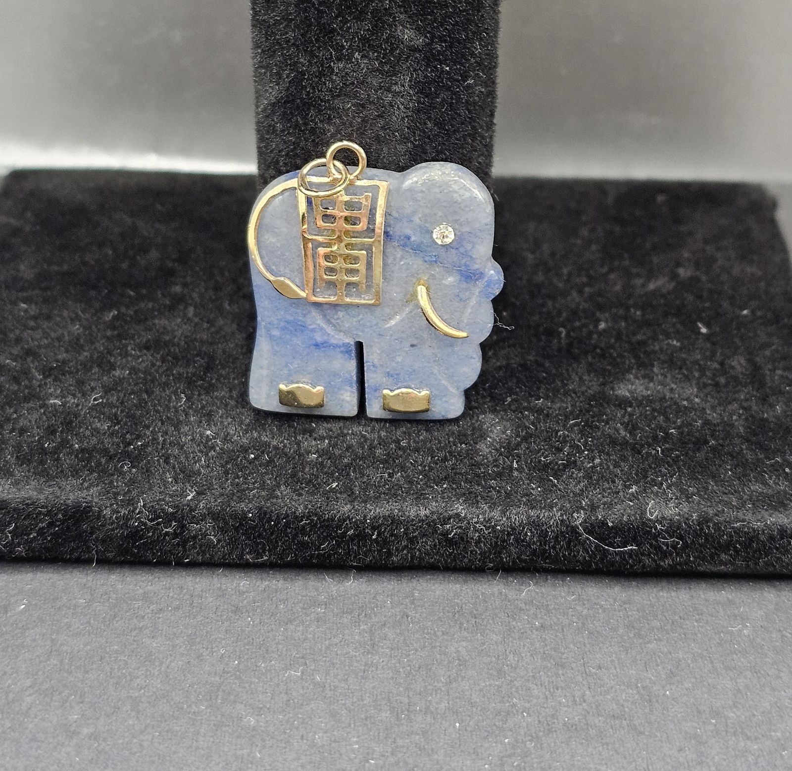 Jade Elephant Charm, with 14k accents: Jade Elephant Charm, with 14k accents
