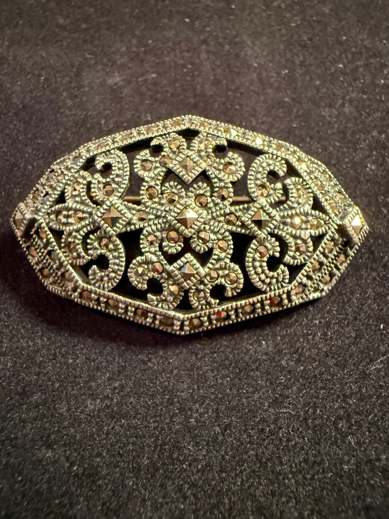 Vintage Judith Jack Marcasite/Sterling Art Deco Octagonal Pin (1 of 3)