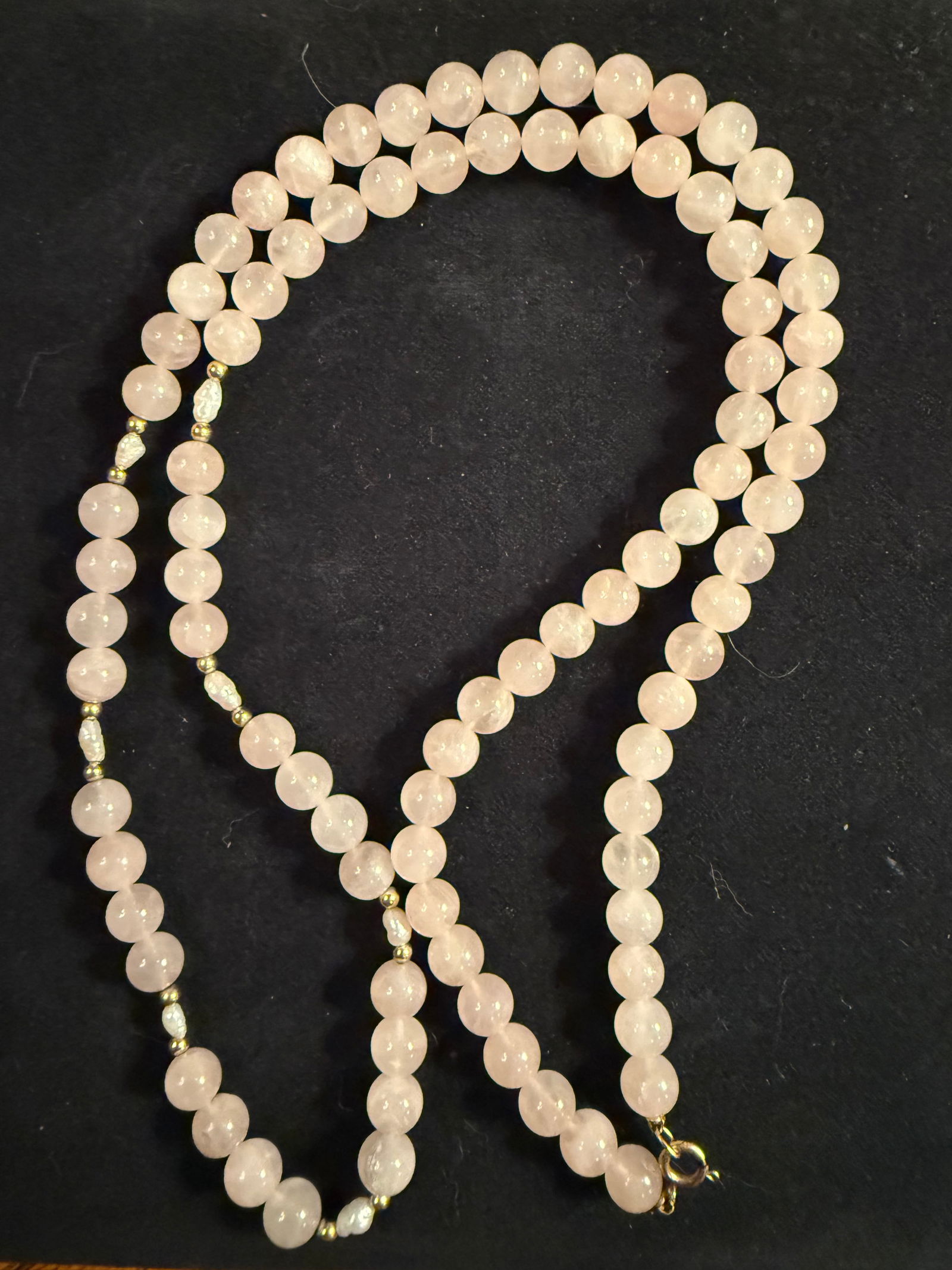 Pink Rose Quartz Necklace Hand Strung (1 of 1)