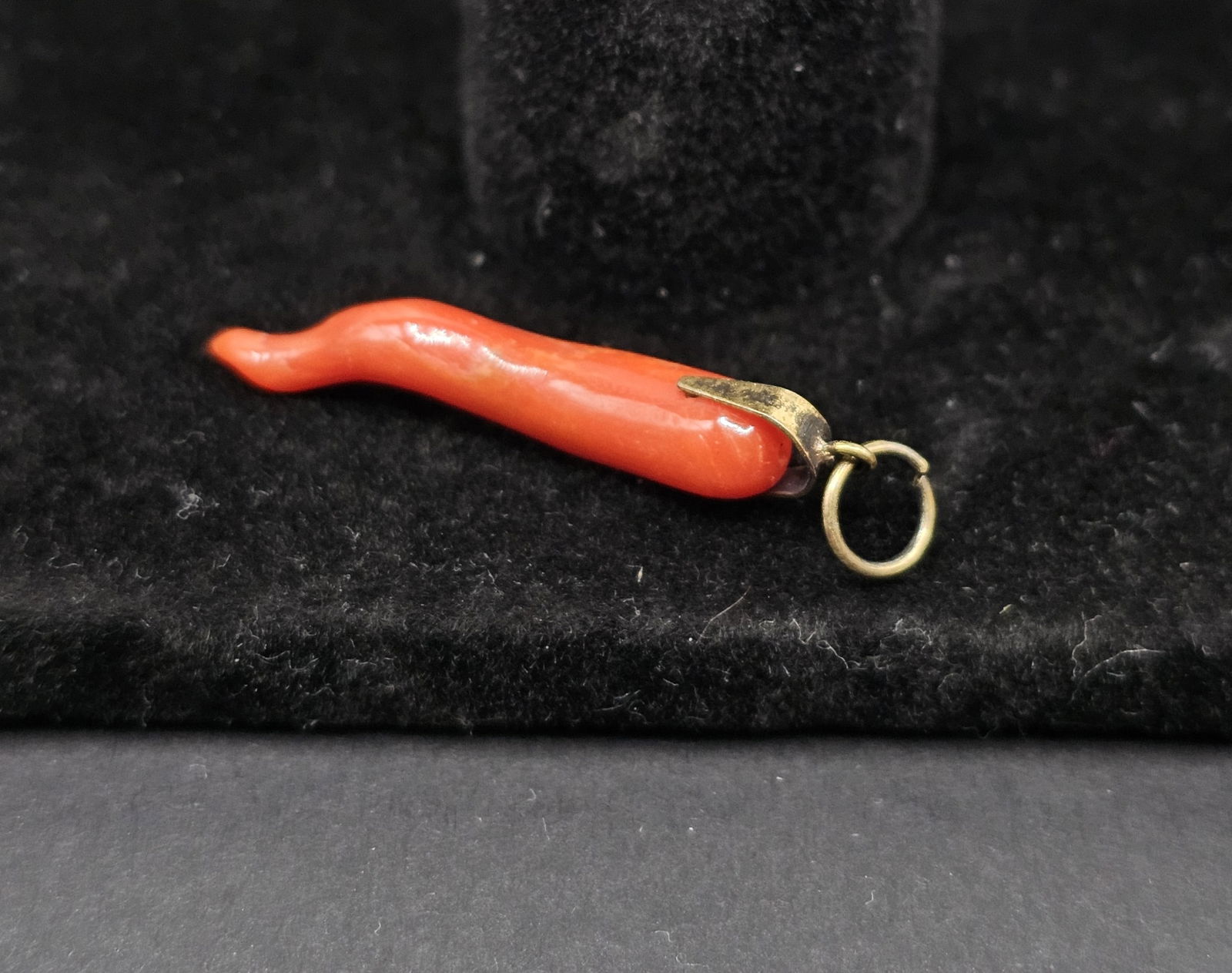 Antique 14K Gold Cornetto Red Coral Charm: Antique 14K Gold Cornetto Red Coral Charm