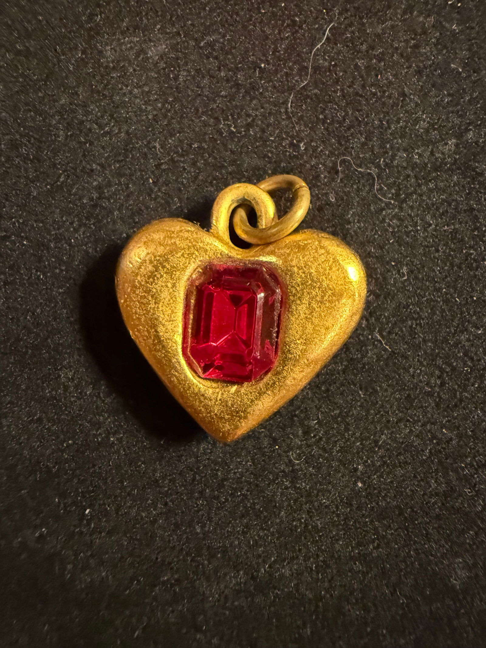Vintage Todd Oldham Heart Pendant with Red Stone: Vintage Todd Oldham Heart Pendant with Red Stone, 1 7/8”