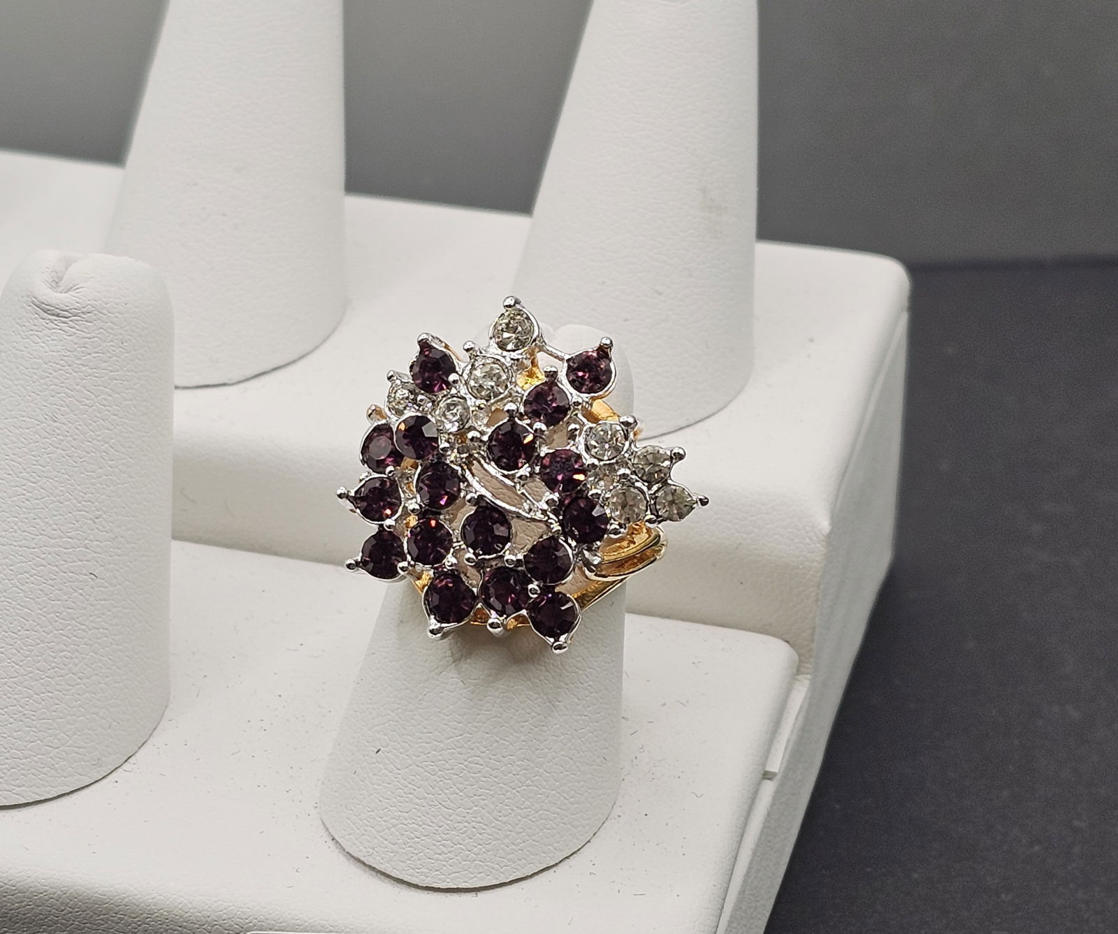 18K Heavy Gold Electroplate Ring with Red and Clear stones: 18K Heavy Gold Electroplate Ring with Red and Clear stones