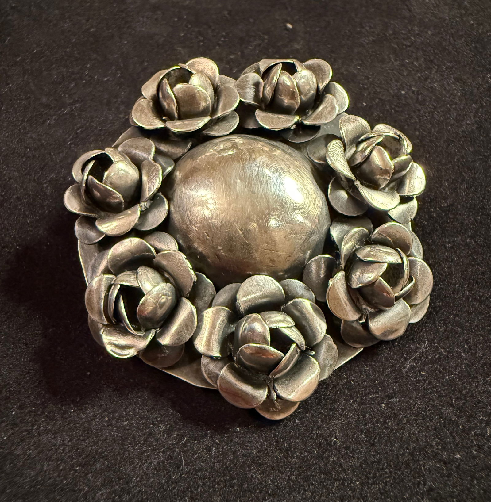 Vintage Mexican Taxco Sterling Silver Flower Pin: Vintage Mexican Taxco Sterling Silver Flower Pin, 2”