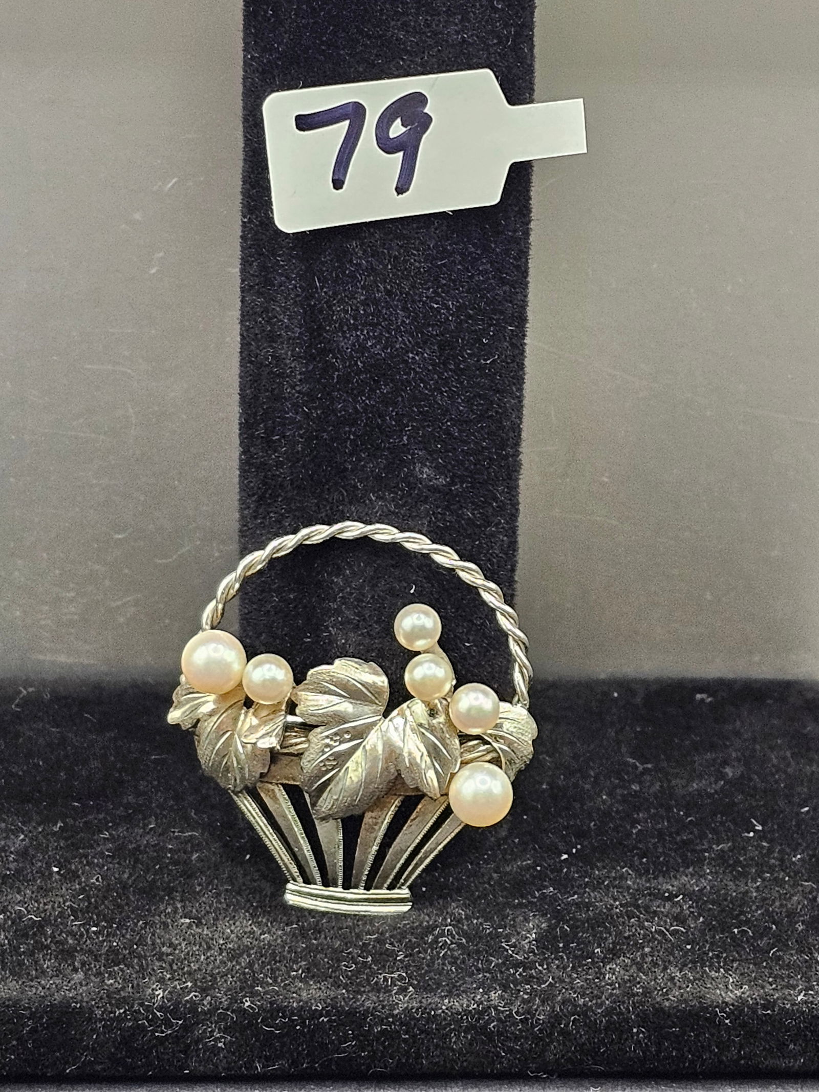 Silver Flower Basket Brooch with Pearls (1 of 3)