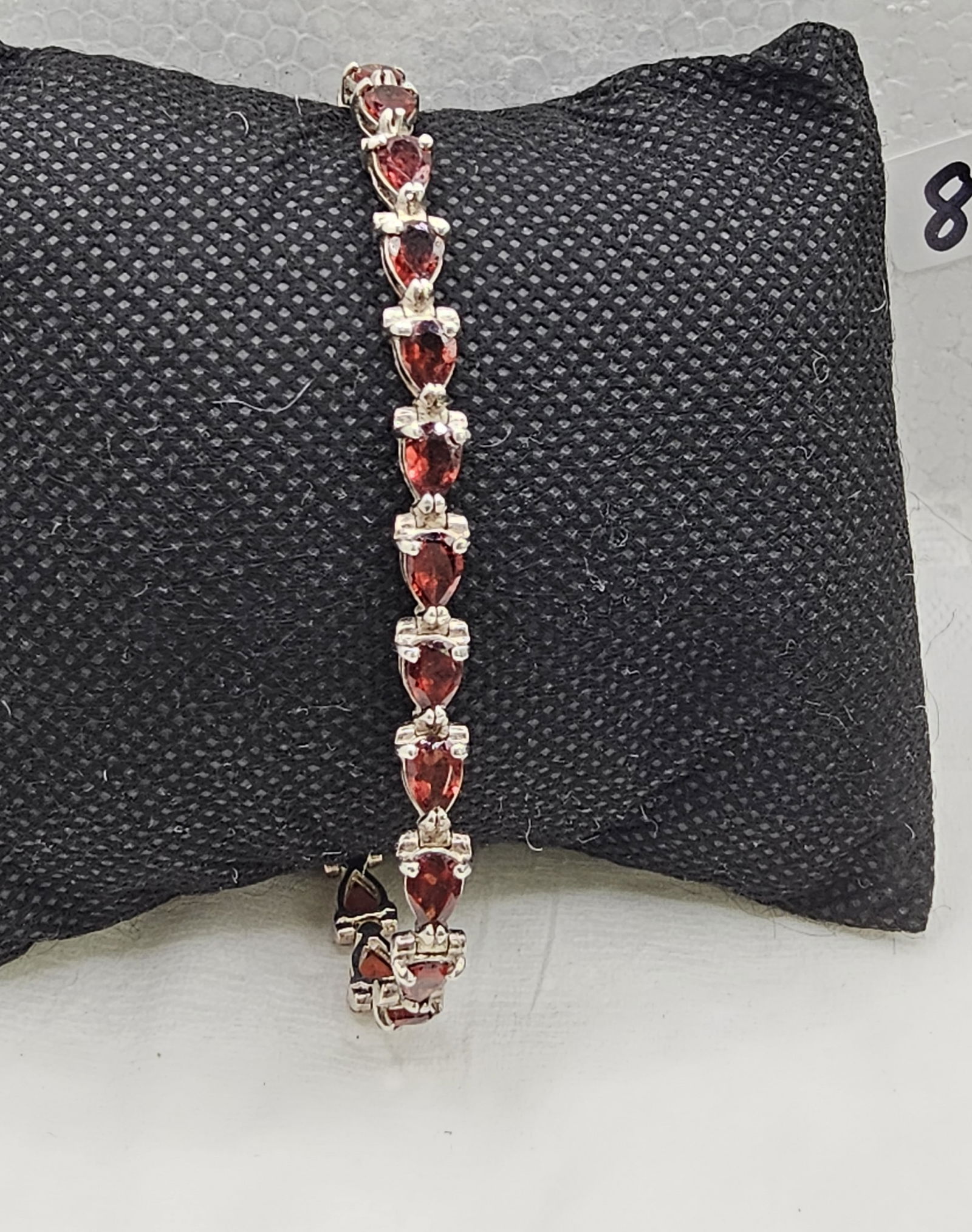 925 Silver Bracelet with Garnets, 7.25" long: 925 Silver Bracelet with Garnets
