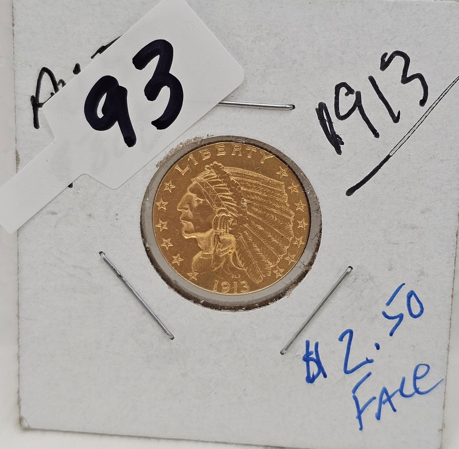1913 Indian Head $2.50 Gold Coin: Excellent Condition