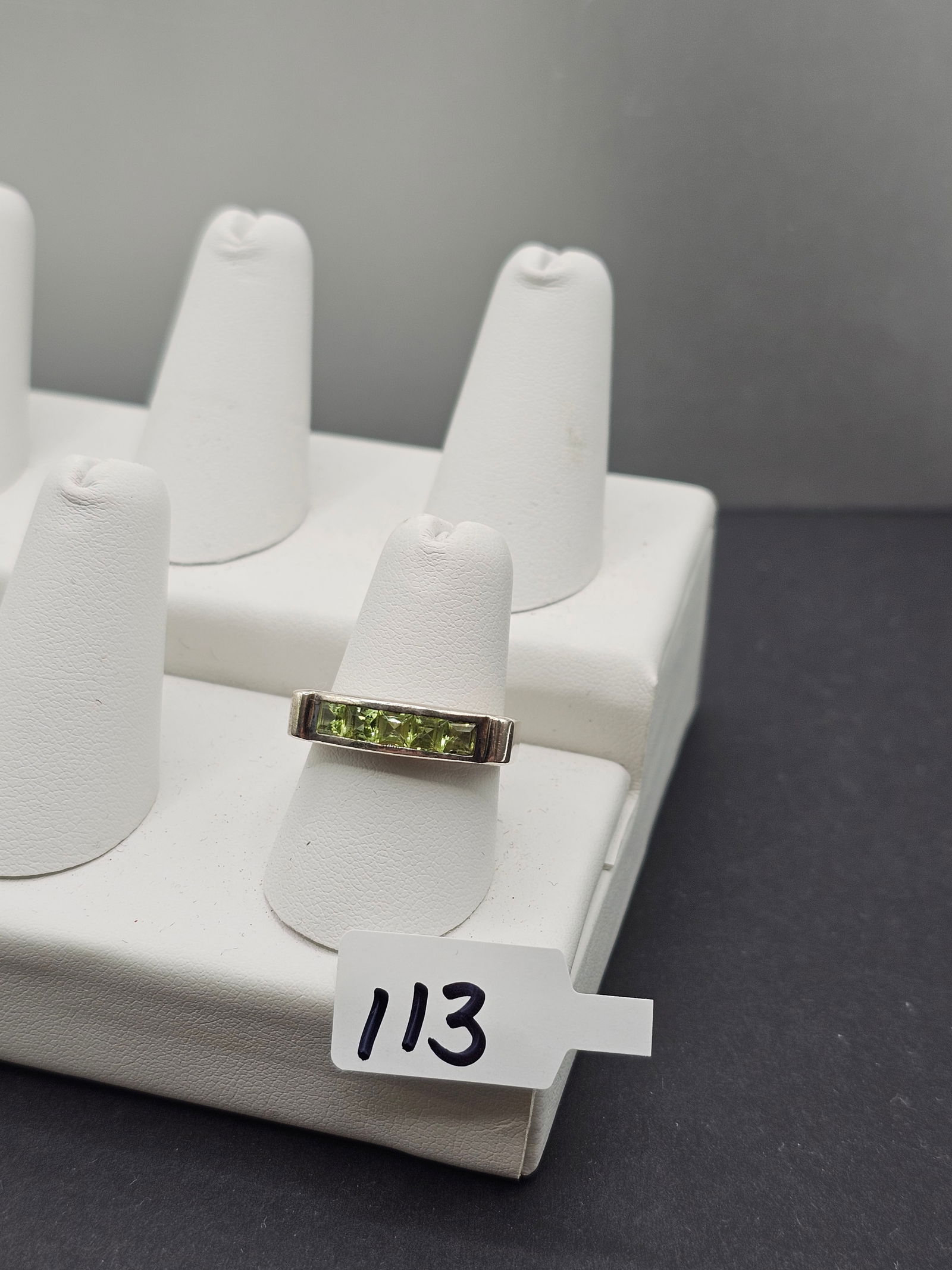 925 Silver Ring with Green Stones: 925 Silver Ring with Green Stones