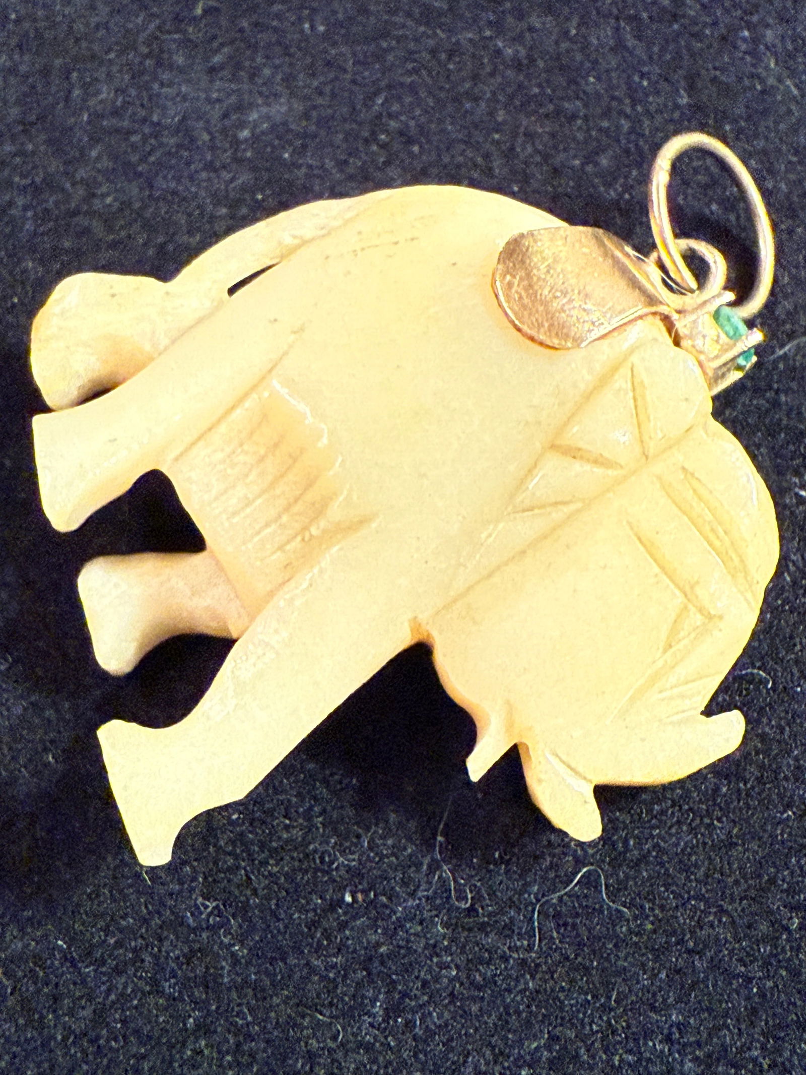 Bone Elephant Charm with Small Emerald - 3