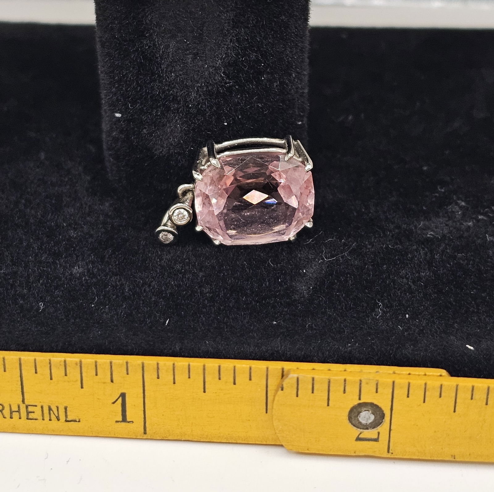 14k White Gold Rose Quartz and Diamond Pendant: 14k White Gold Rose Quartz and Diamond Pendant