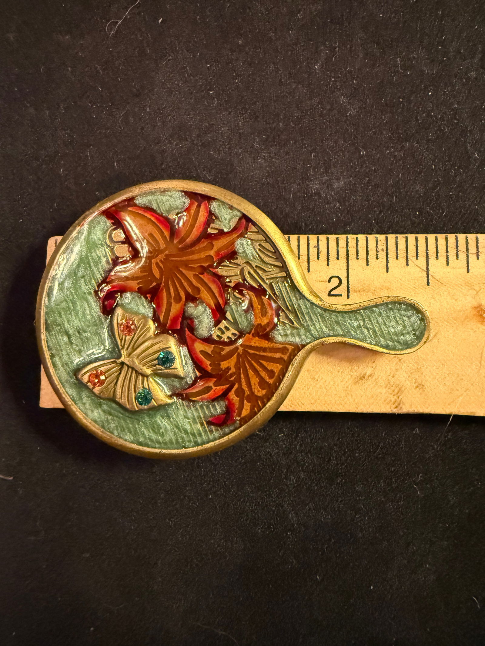 Jay Strongwater Enamel Pocket Mirror with Butterly: Jay Strongwater Enamel Pocket Mirror with Butterly, 2 1/2”