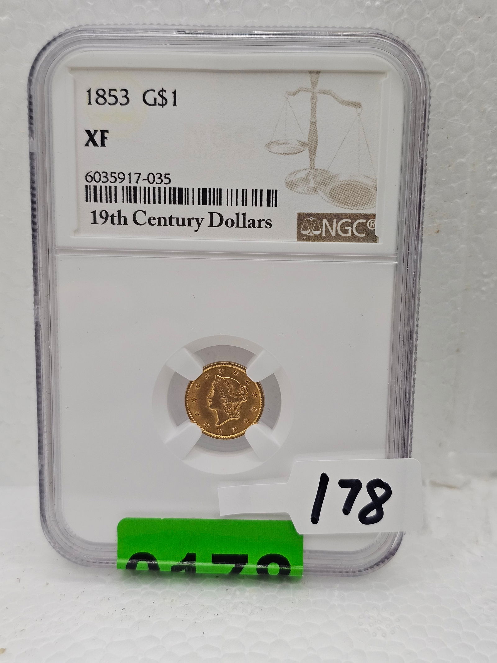 1853 $1 Gold Coin, XF: NGC Rated XF