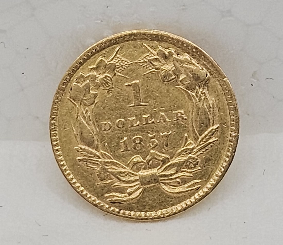 1857 Indian Princess Head $1 Gold Coin: 1857 Indian Princess Head $1 Gold Coin