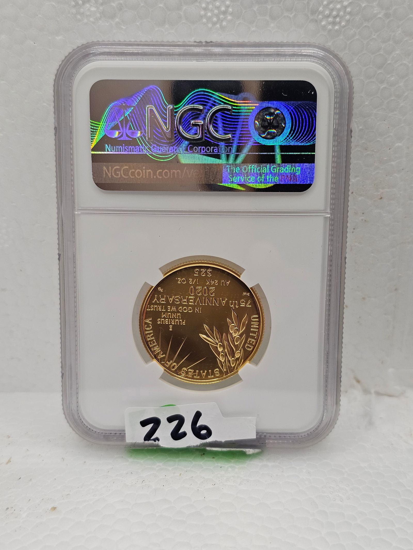 2020-W $25 Gold, End of WWII, 75th Anniversary: PF69 Ultra Cameo