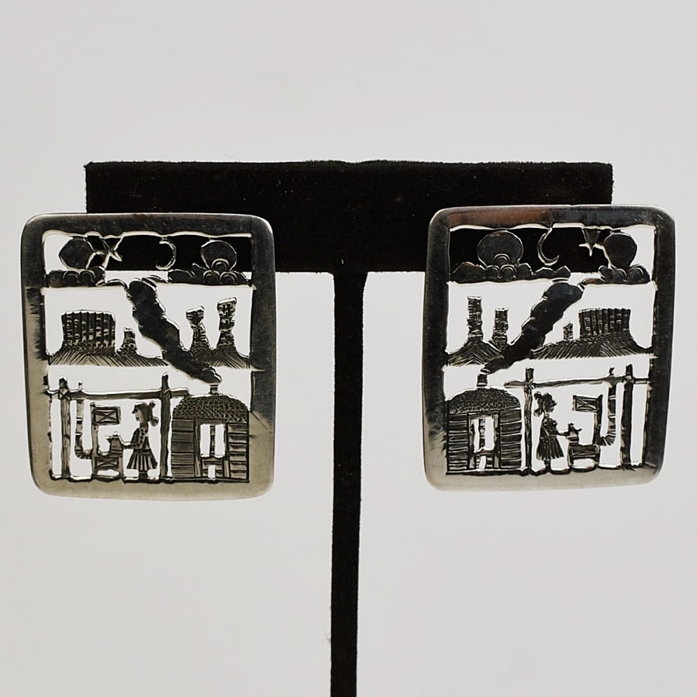 Clarence Lee (Navajo) Reservation Scene Earrings (1 of 3)