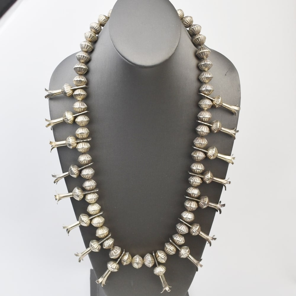 Navajo Silver Squash Blossom Necklace on Fluted Beads c. 1960 (1 of 3)