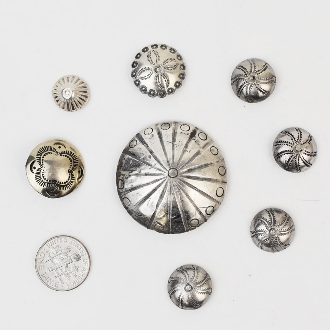 Lot of 8 Navajo Buttons with Old 1889 Coin Button (1 of 2)