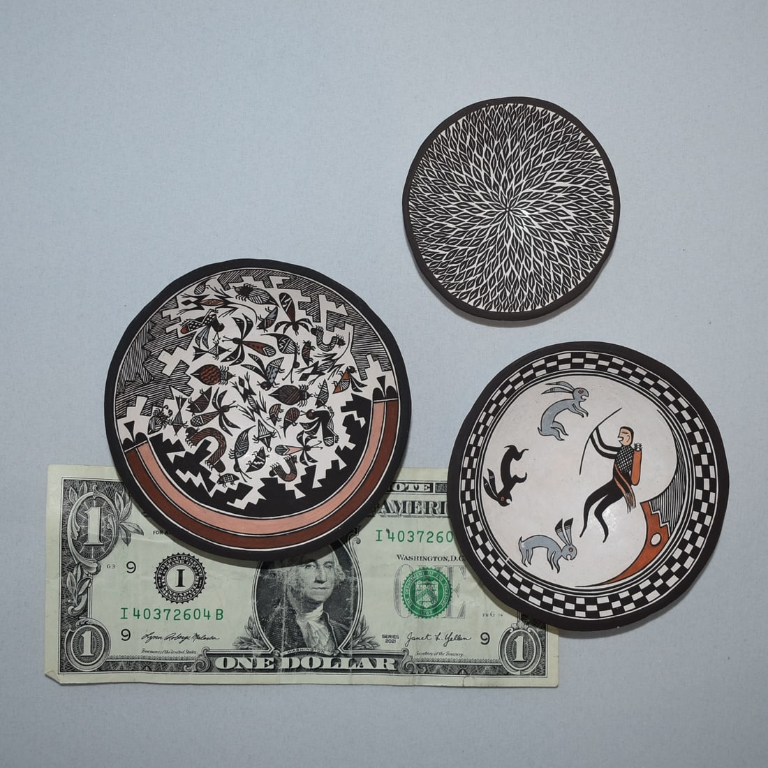 THREE LILLY MARIA SALVADOR (ACOMA) POTTERY DISHES (1 of 2)