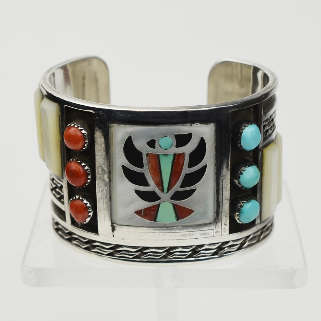 ZUNI SILVER AND INLAY BRACELET BY MARTIN PANTEAH C. 1970s (1 of 5)