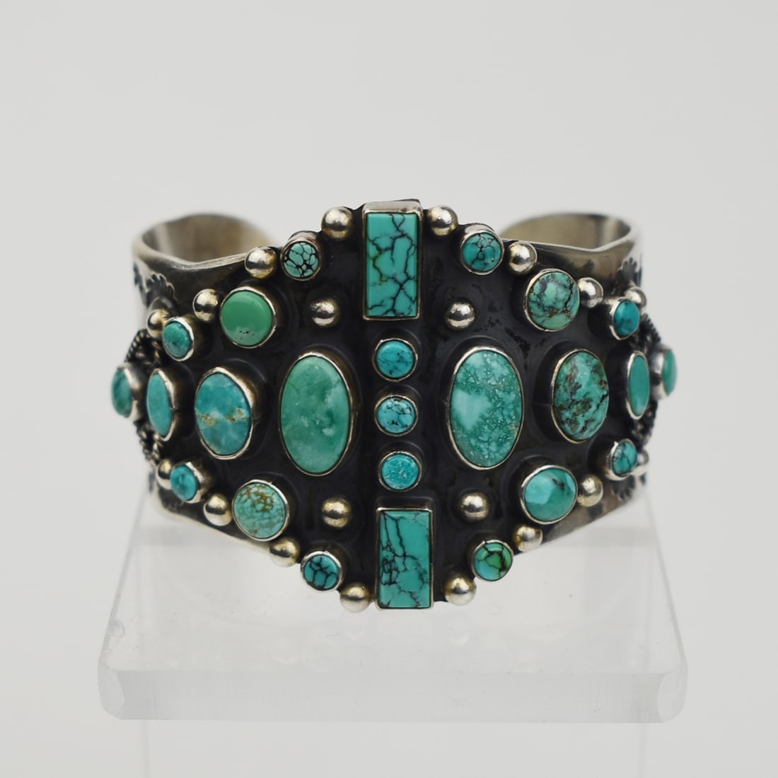 MILLICENT ROGERS NAVAJO SILVER CUFF WITH TURQUOISE C. 1980s (1 of 5)