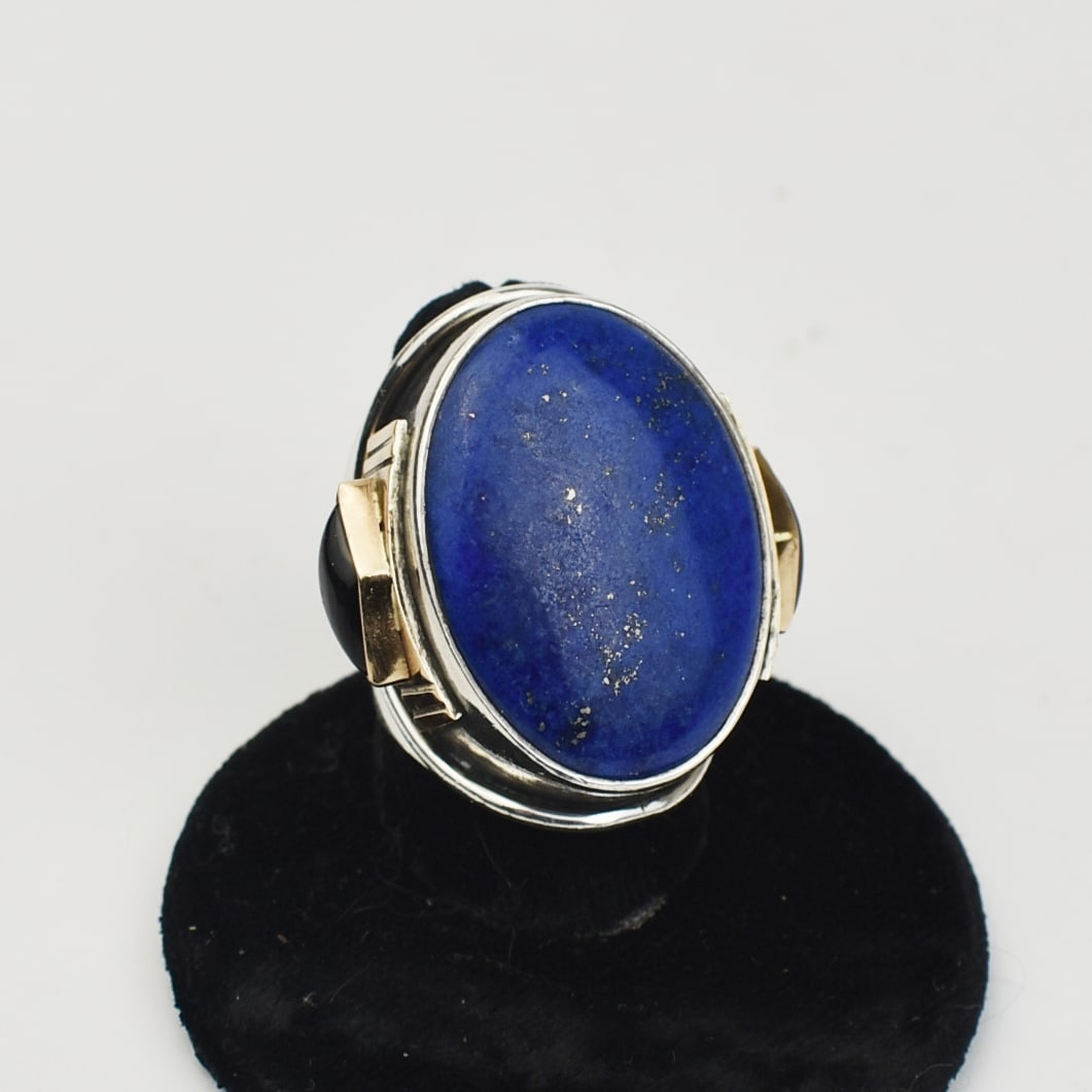 SILVER RING WITH HIGH QUALITY LAPIS, GOLD AND SHEEN OBSIDIAN (1 of 3)